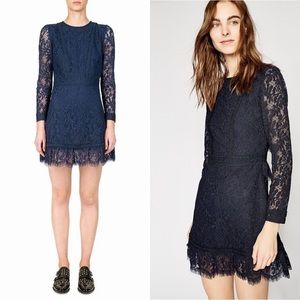 The Kooples Long-Sleeve Open-Back Mini Lace Dress Navy